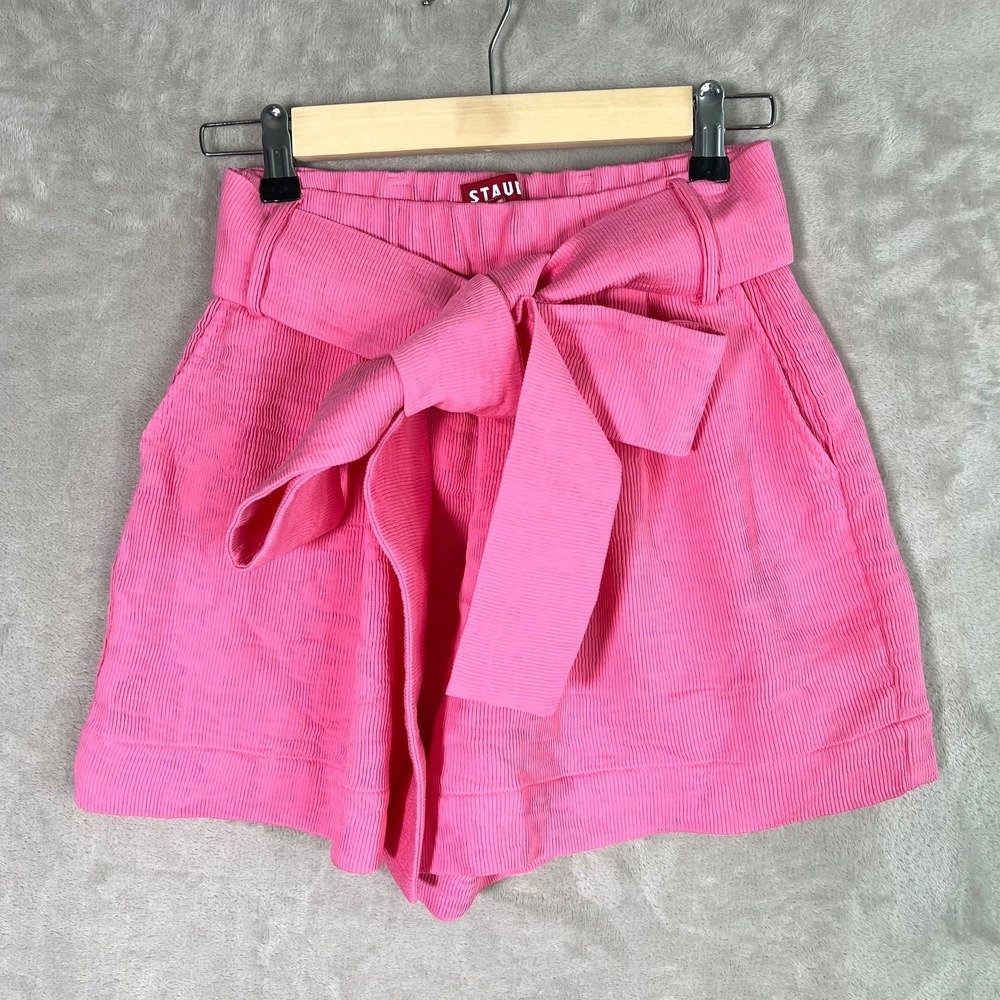 Staud Sage Shorts Wild‎ Orchid Barbie Pink Sz 2 Ribbed Pleated High Waisted